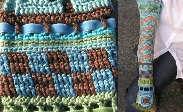 Fancy patchwork, lace fingerless gloves